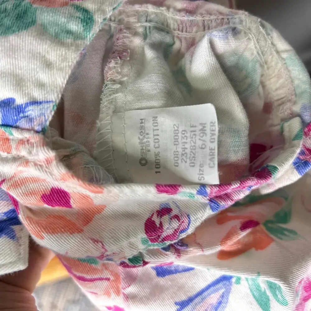Vintage OshKosh B'Gosh Floral Overalls Made in USA size 6-9 Months Baby Girl